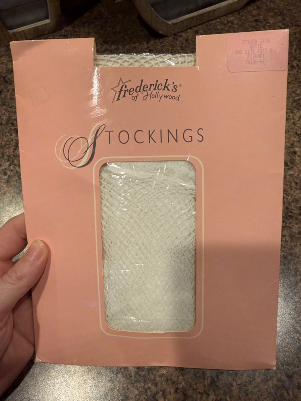 564 NWT Frederick’s of Hollywood White Fishnet Thigh High Stockings Vintage